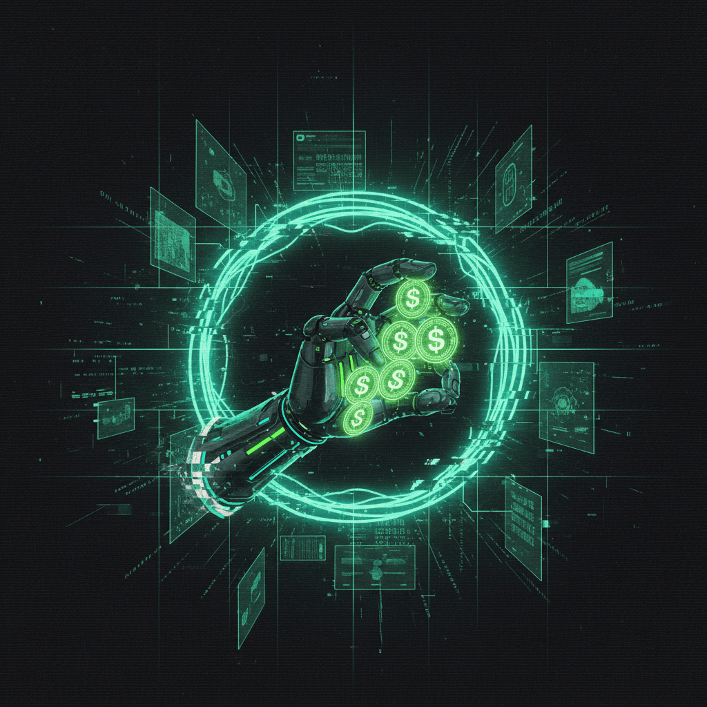 Cyberpunk illustration showing a hand reclaiming Solana coins from data containers